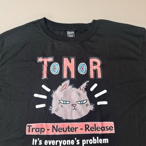 Black Graphic Tee with Cat Design